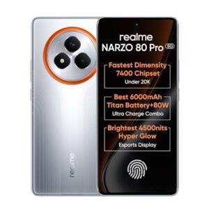 realme NARZO 80 Pro 5G (Speed Silver,12GB+256GB) | Segment's 1st MediaTek Dimensity 7400 Chipset | 6000mAh Titan Battery + 80W Ultra Charge | 4500nits HyperGlow Esports Display | IP69 Waterproof