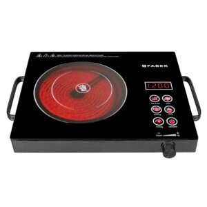 Faber 2200W Infrared Cooktop Stove with Grill Rack for Barbecue, Crystal Glass Plate, Digital Display, 3 Preset Cooking Modes, Touch Control, Infrared Hot Plate| FIP Ember 2K BK MAT