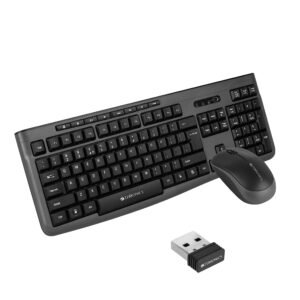 Zebronics Wireless Keyboard & Mouse Combo, 112 UV-Printed Keys, ₹ Key, 8 Multimedia Keys, Retractable Stand, 3 Button Mouse, 1200 DPI, High Precision, USB Nano Receiver (Companion 112, Black)