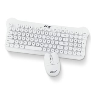 Acer CUTEO 2.4GHz Wireless Keyboard & Mouse Combo I Retro Style Round Keys I 98 Keys Integrated Multimedia Keys I 1200 DPI, High Precision